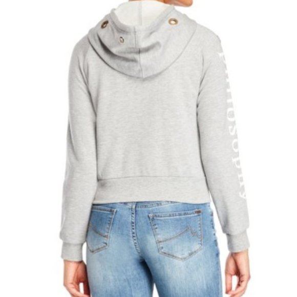 Anthropologie || Philosophy Heather Gray Grommet Crop Sweatshirt Hoodie - Size L - Picture 5 of 16